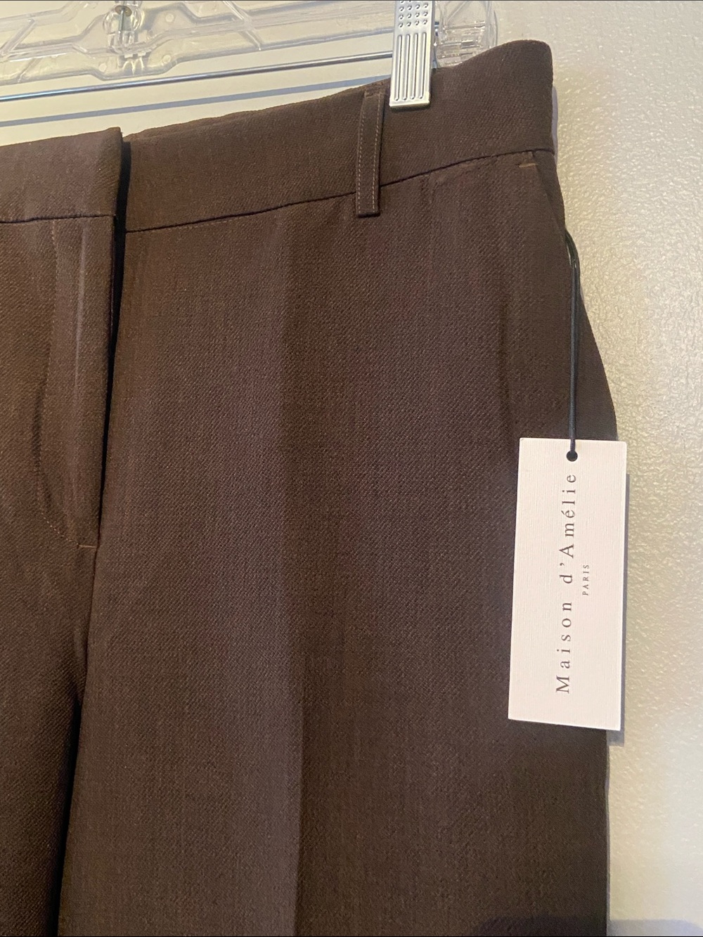 Maison D’Amelie wonens Brown Flat-Front Dress wide leg pants size 10 NWT